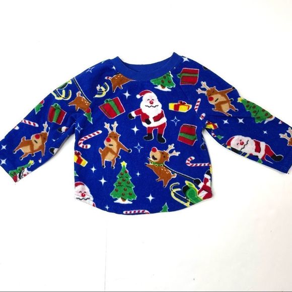 Blue Fleece Santa Claus Christmas Pajama Set - Picture 3 of 6